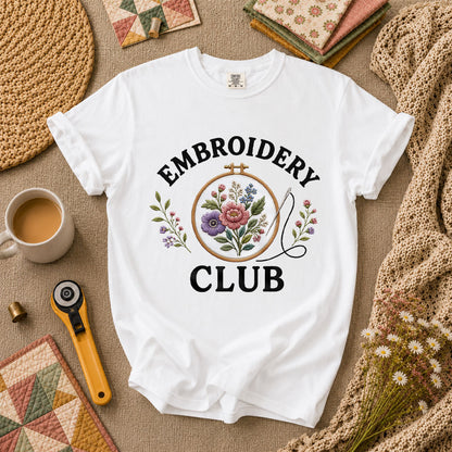 Embroidery Club Floral Hoop Botanical T-Shirt - White