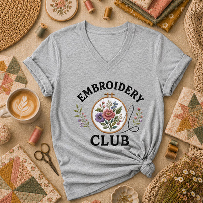 Embroidery Club Floral Hoop Botanical Women's V-Neck - Sport Grey