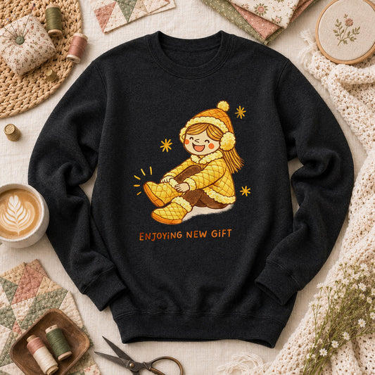 Enjoying New Gift Yellow Girl Long Sleeve - Black