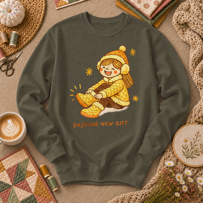 Enjoying New Gift Yellow Girl Long Sleeve - Military Green