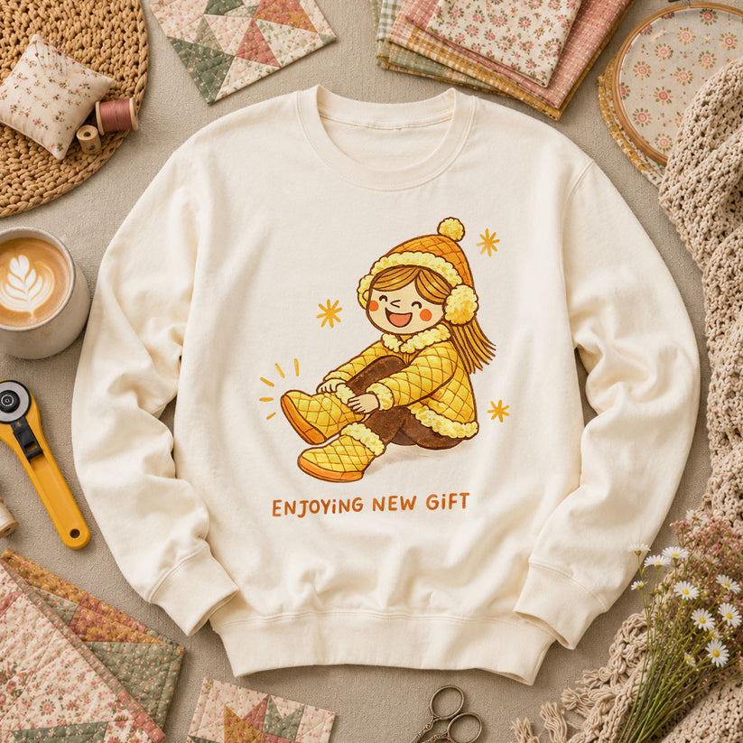 Enjoying New Gift Yellow Girl Long Sleeve - Natural