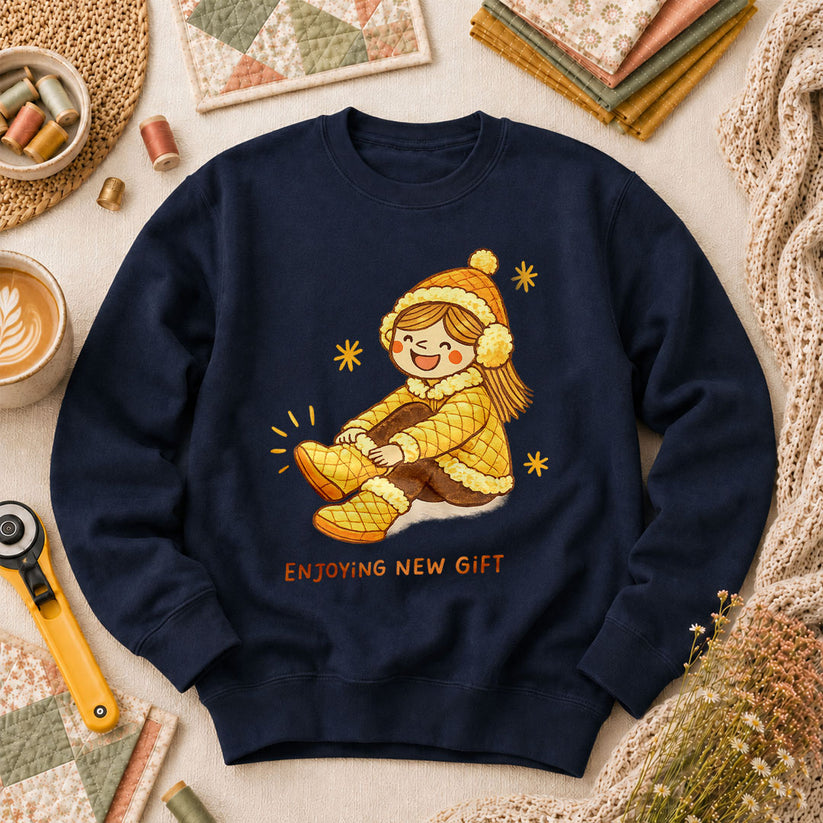 Enjoying New Gift Yellow Girl Long Sleeve - Navy