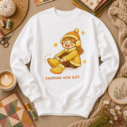 Enjoying New Gift Yellow Girl Long Sleeve - White