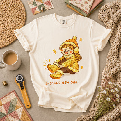 Enjoying New Gift Yellow Girl T-Shirt - Ivory