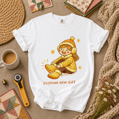 Enjoying New Gift Yellow Girl T-Shirt - White