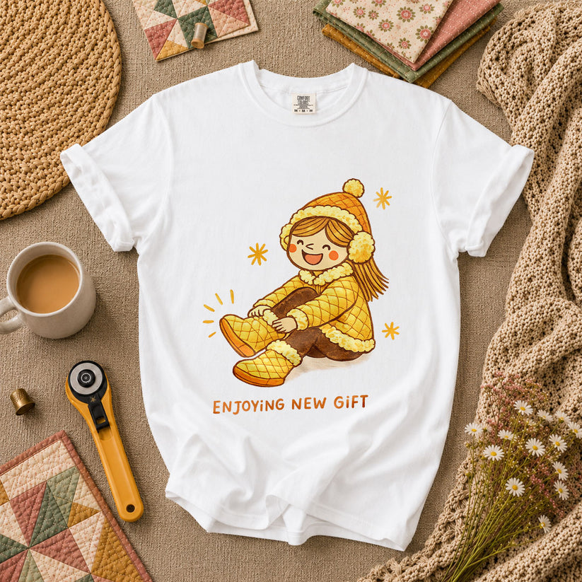 Enjoying New Gift Yellow Girl T-Shirt - White