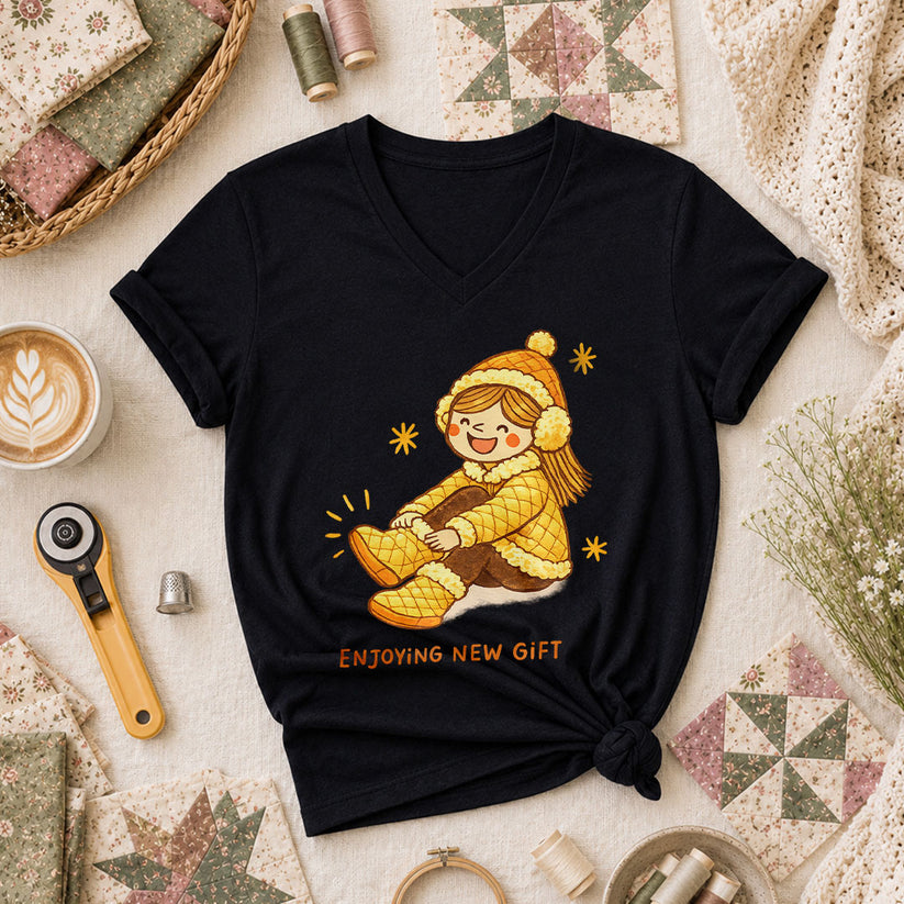 Enjoying New Gift Yellow Girl Women's V-Neck - Black