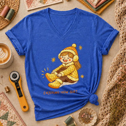 Enjoying New Gift Yellow Girl Women's V-Neck - Heather True Royal