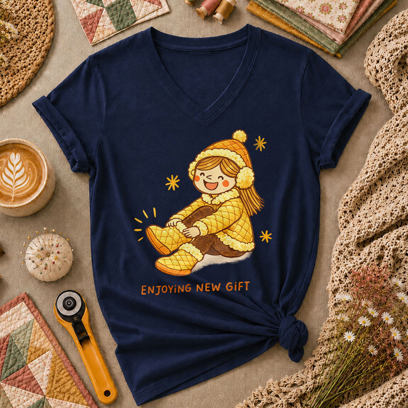 Enjoying New Gift Yellow Girl Women's V-Neck - Navy