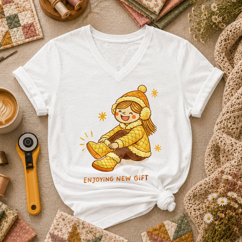 Enjoying New Gift Yellow Girl Women's V-Neck - White