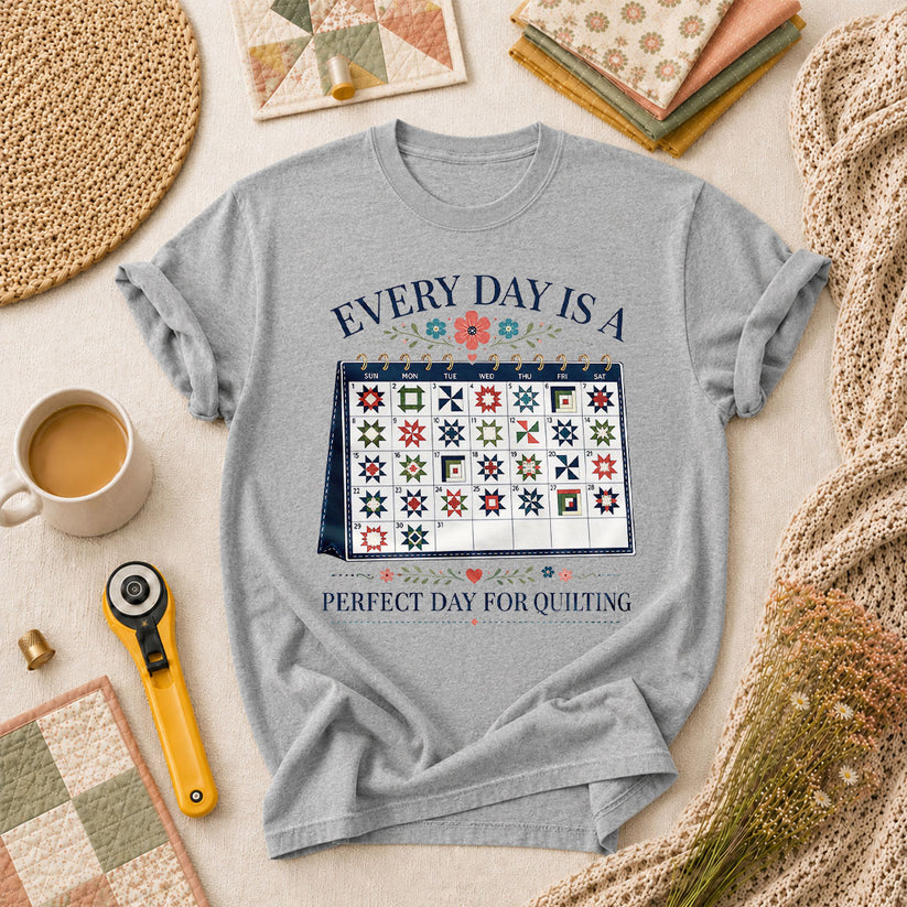 Every Day Is A Perfect Day For Quilting Calendar T-Shirt - Athletic Heather