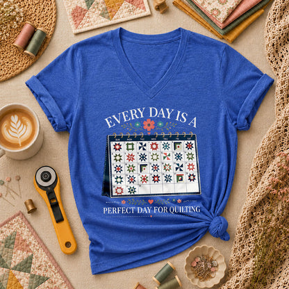 Every Day Is A Perfect Day For Quilting Calendar Women's V-Neck - Heather True Royal