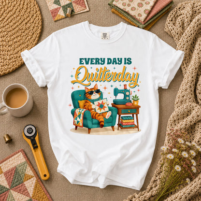 Every Day Is Quilterday Cat Sewing Machine T-Shirt - White