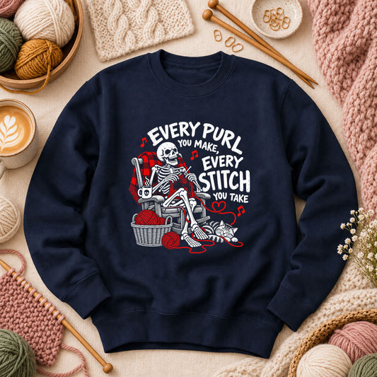 Every Purl You Make Every Stitch You Take Long Sleeve - Navy