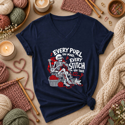 Every Purl You Make Every Stitch You Take Women's V-Neck - Navy