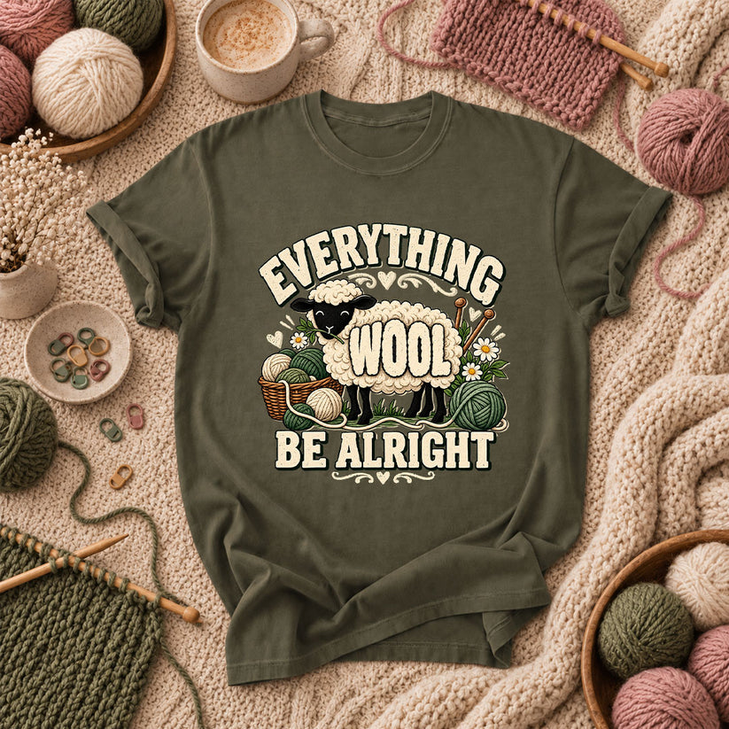Everything Wool Be Alright Sheep T-Shirt - Military Green