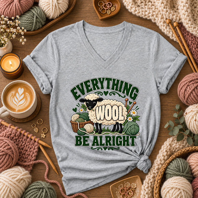 Everything Wool Be Alright Sheep Women's V-Neck - Athletic Heather