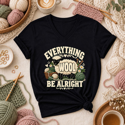 Everything Wool Be Alright Sheep Women's V-Neck - Black