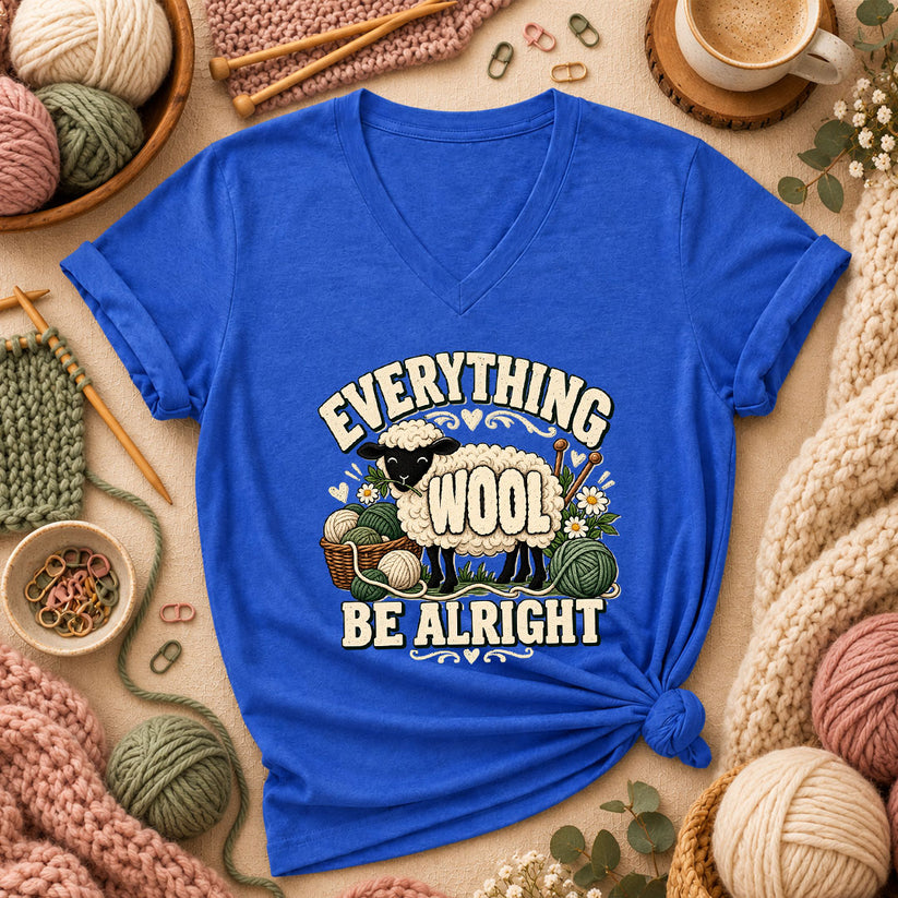 Everything Wool Be Alright Sheep Women's V-Neck - Heather True Royal