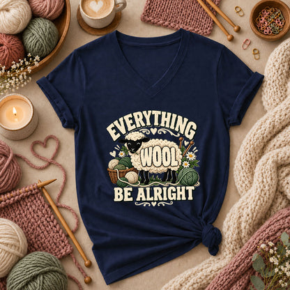 Everything Wool Be Alright Sheep Women's V-Neck - Navy