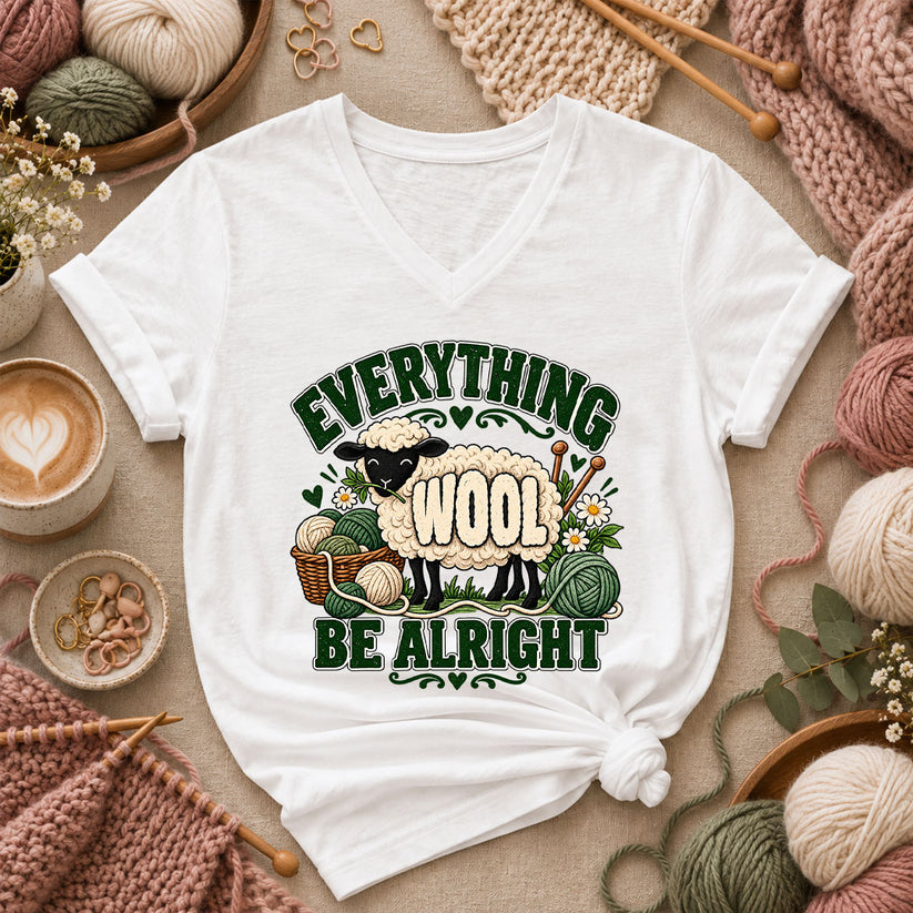 Everything Wool Be Alright Sheep Women's V-Neck - White