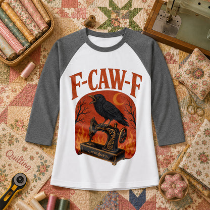 F-Caw-F Raven Halloween Quilter Raglan Sleeve - Deep Heather