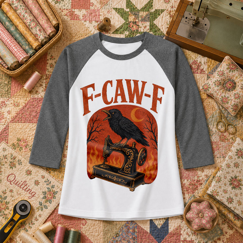 F-Caw-F Raven Halloween Quilter Raglan Sleeve - Deep Heather