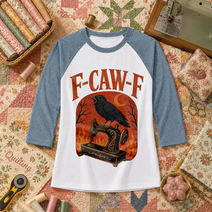 F-Caw-F Raven Halloween Quilter Raglan Sleeve - Denim