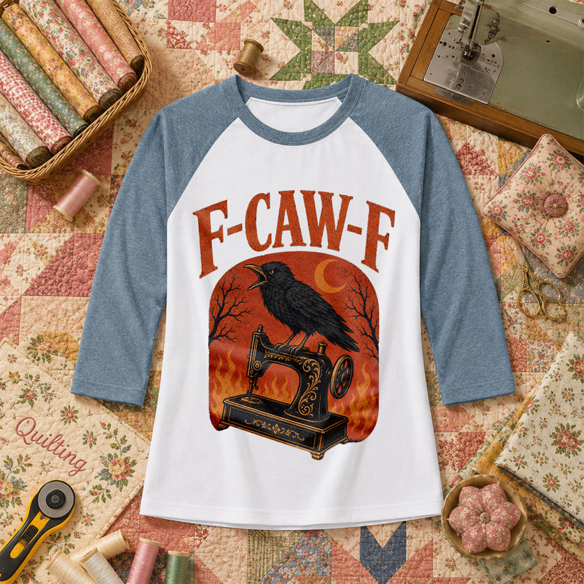 F-Caw-F Raven Halloween Quilter Raglan Sleeve - Denim