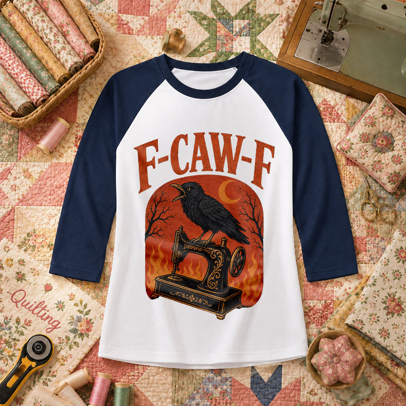 F-Caw-F Raven Halloween Quilter Raglan Sleeve - Navy
