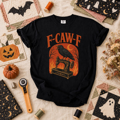 F-Caw-F Raven Halloween Quilter T-Shirt - Black