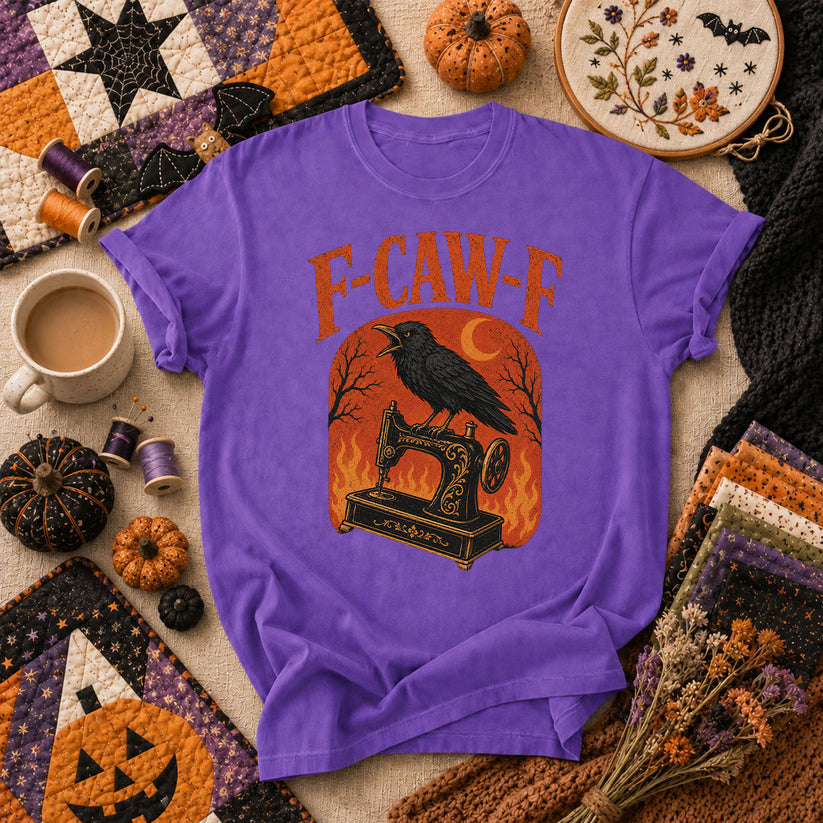 F-Caw-F Raven Halloween Quilter T-Shirt - Heather Team Purple
