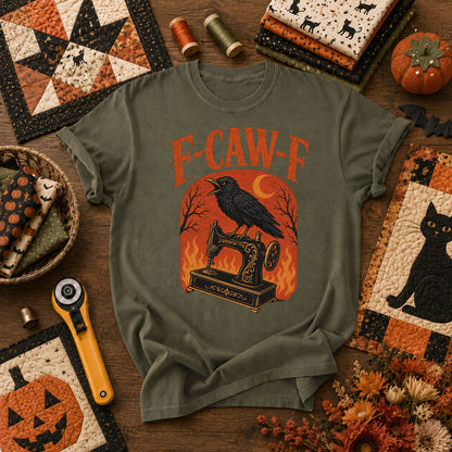 F-Caw-F Raven Halloween Quilter T-Shirt - Military Green
