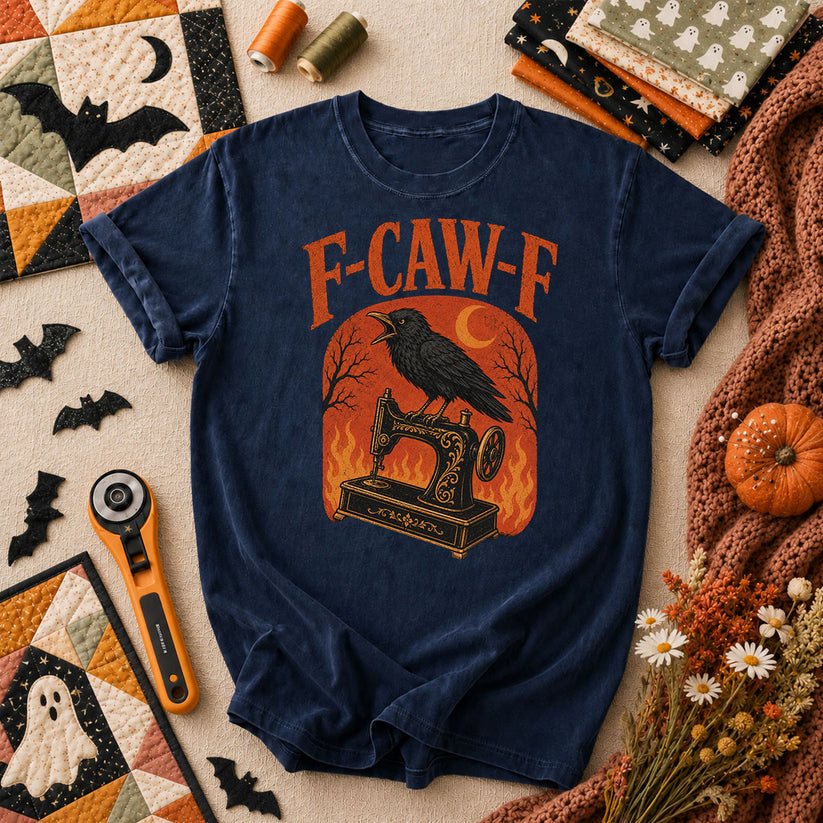 F-Caw-F Raven Halloween Quilter T-Shirt - Navy