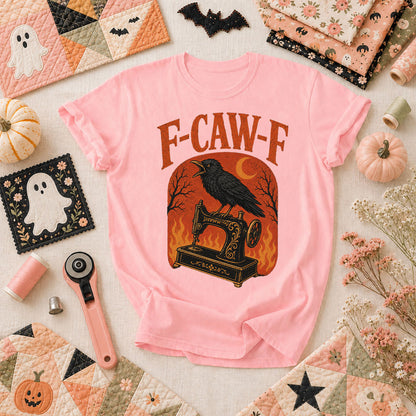 F-Caw-F Raven Halloween Quilter T-Shirt - Pink