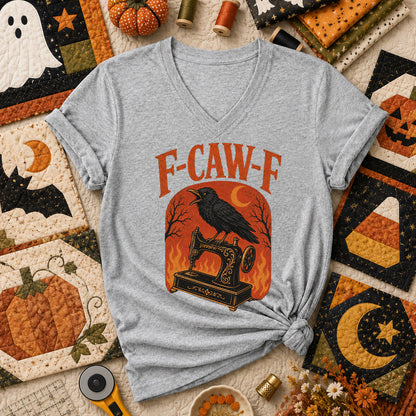 F-Caw-F Raven Halloween Quilter Women's V-Neck - Athletic Heather