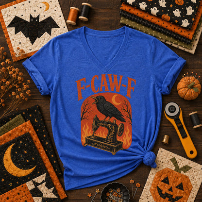 F-Caw-F Raven Halloween Quilter Women's V-Neck - Heather True Royal