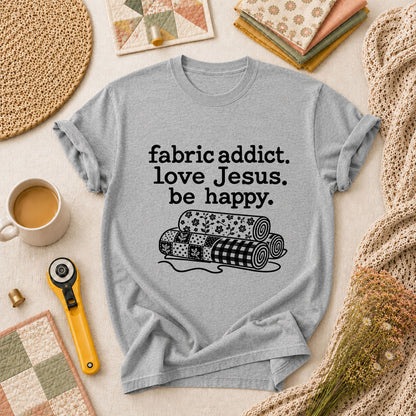 Fabric Addict Love Jesus Be Happy T-Shirt - Athletic Heather