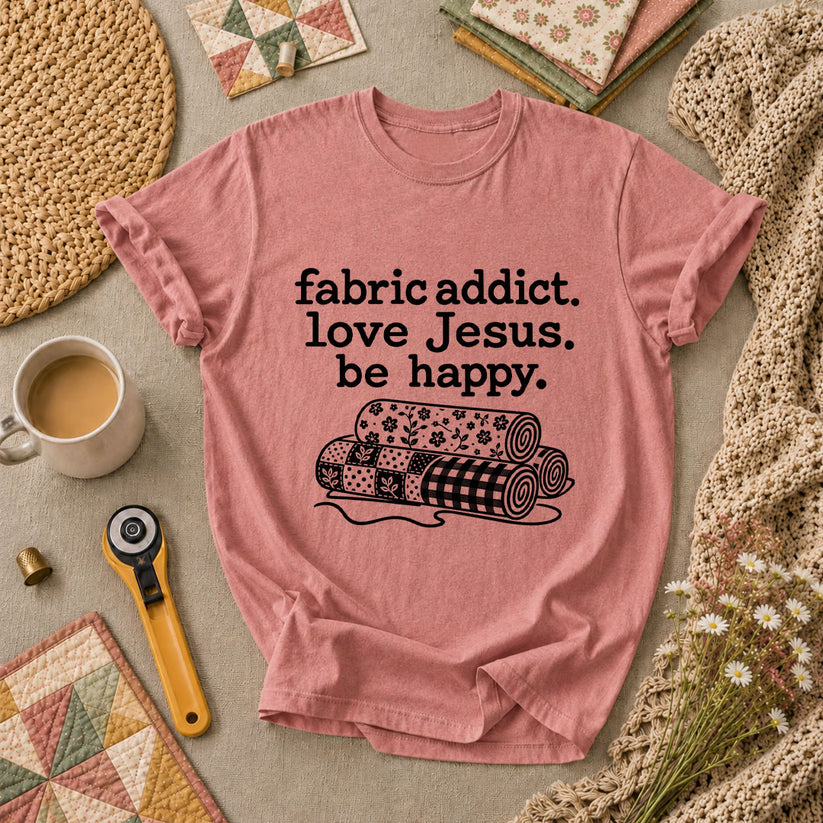 Fabric Addict Love Jesus Be Happy T-Shirt - Heather Mauve