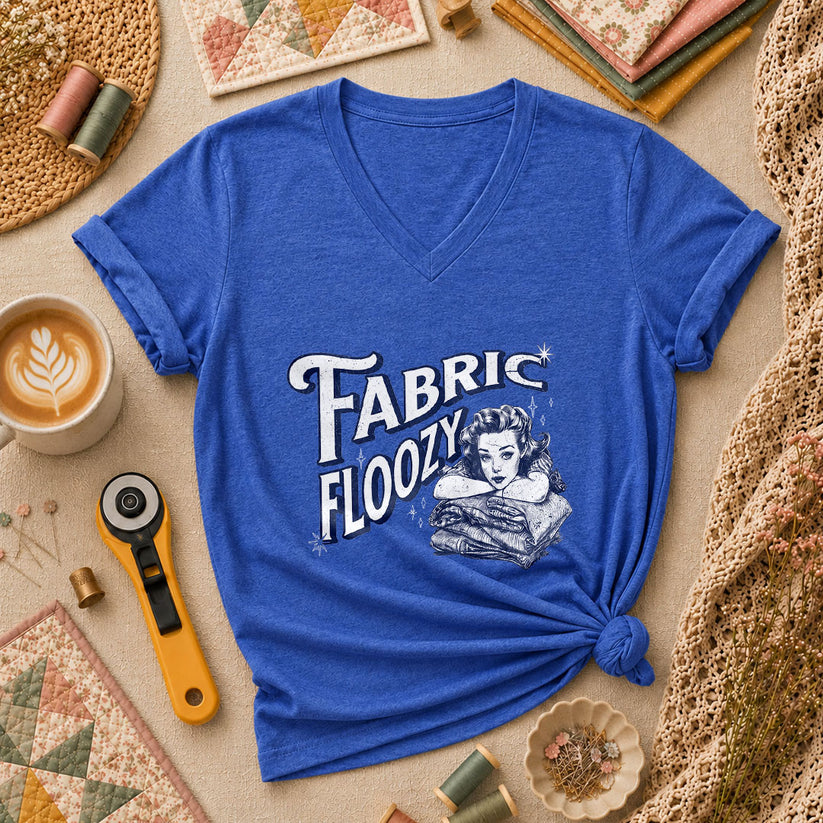 Fabric Floozy Funny Quilter Women's V-Neck - Heather True Royal