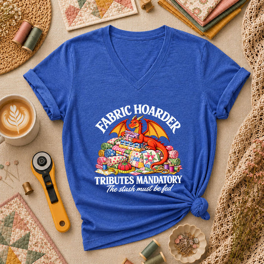 Fabric Hoarder Tributes Mandatory Dragon Women's V-Neck - Heather True Royal