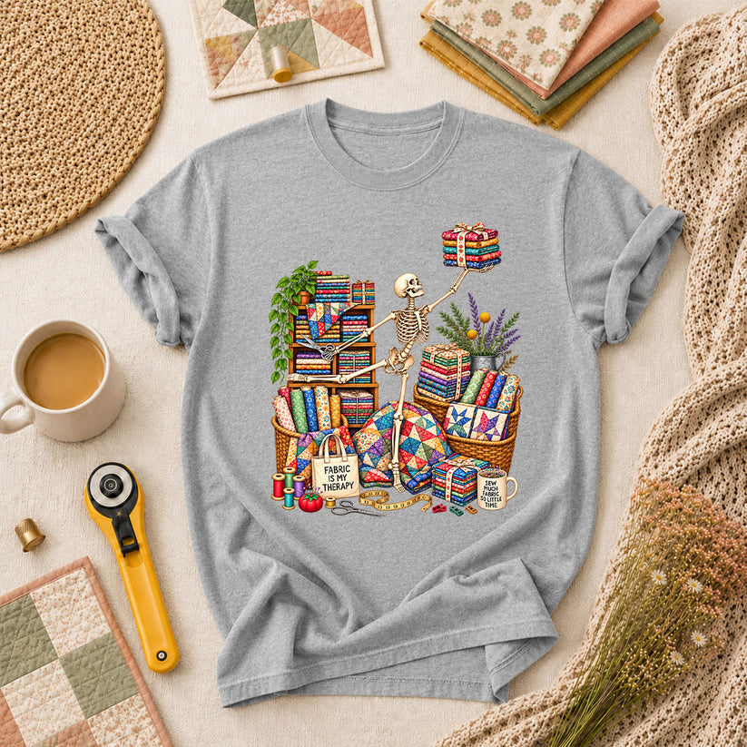 Fabric Is My Therapy Skeleton T-Shirt - Athletic Heather
