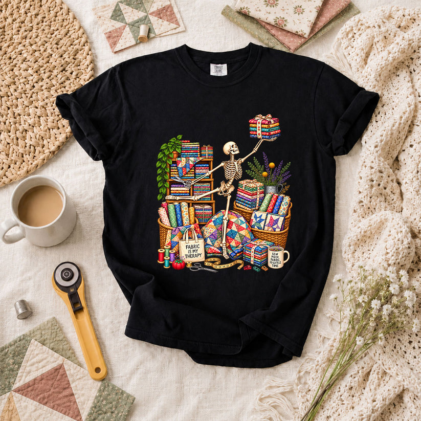Fabric Is My Therapy Skeleton T-Shirt - Black