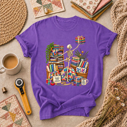 Fabric Is My Therapy Skeleton T-Shirt - Heather Team Purple