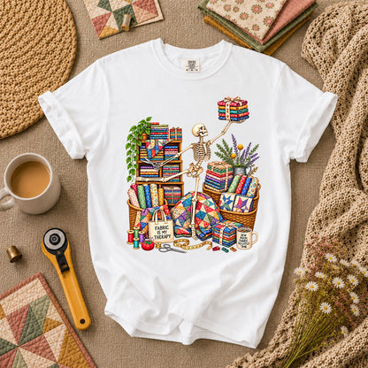 Fabric Is My Therapy Skeleton T-Shirt - White