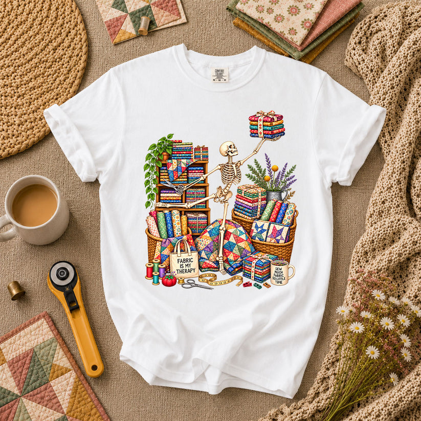 Fabric Is My Therapy Skeleton T-Shirt - White