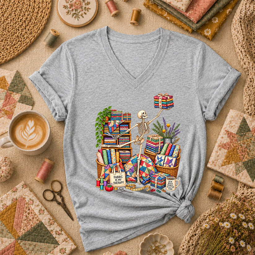 Fabric Is My Therapy Skeleton Women's V-Neck - Athletic Heather