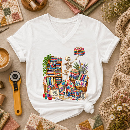 Fabric Is My Therapy Skeleton Women's V-Neck - White