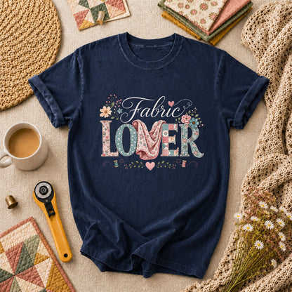 Fabric Lover Floral Patchwork Letters T-Shirt - Navy