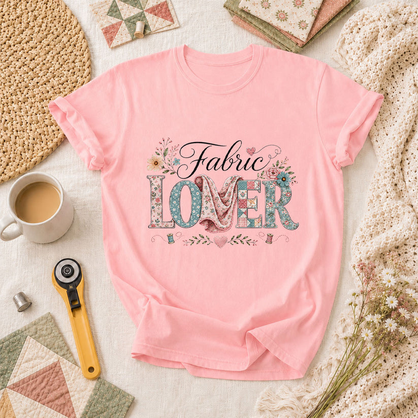 Fabric Lover Floral Patchwork Letters T-Shirt - Pink